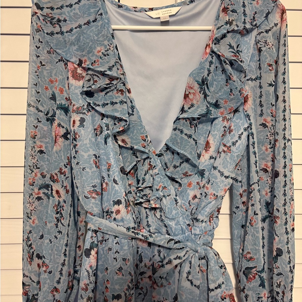 LC Lauren Conrad Blue and Pink Floral Long Sleeve Dress - Picture 2 of 4